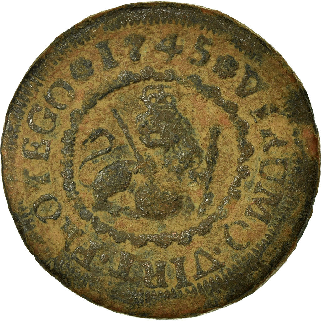 Coin, Spain, Philip V, 2 Maravedis, 1745, Segovia, VF(30-35), Copper, KM:366