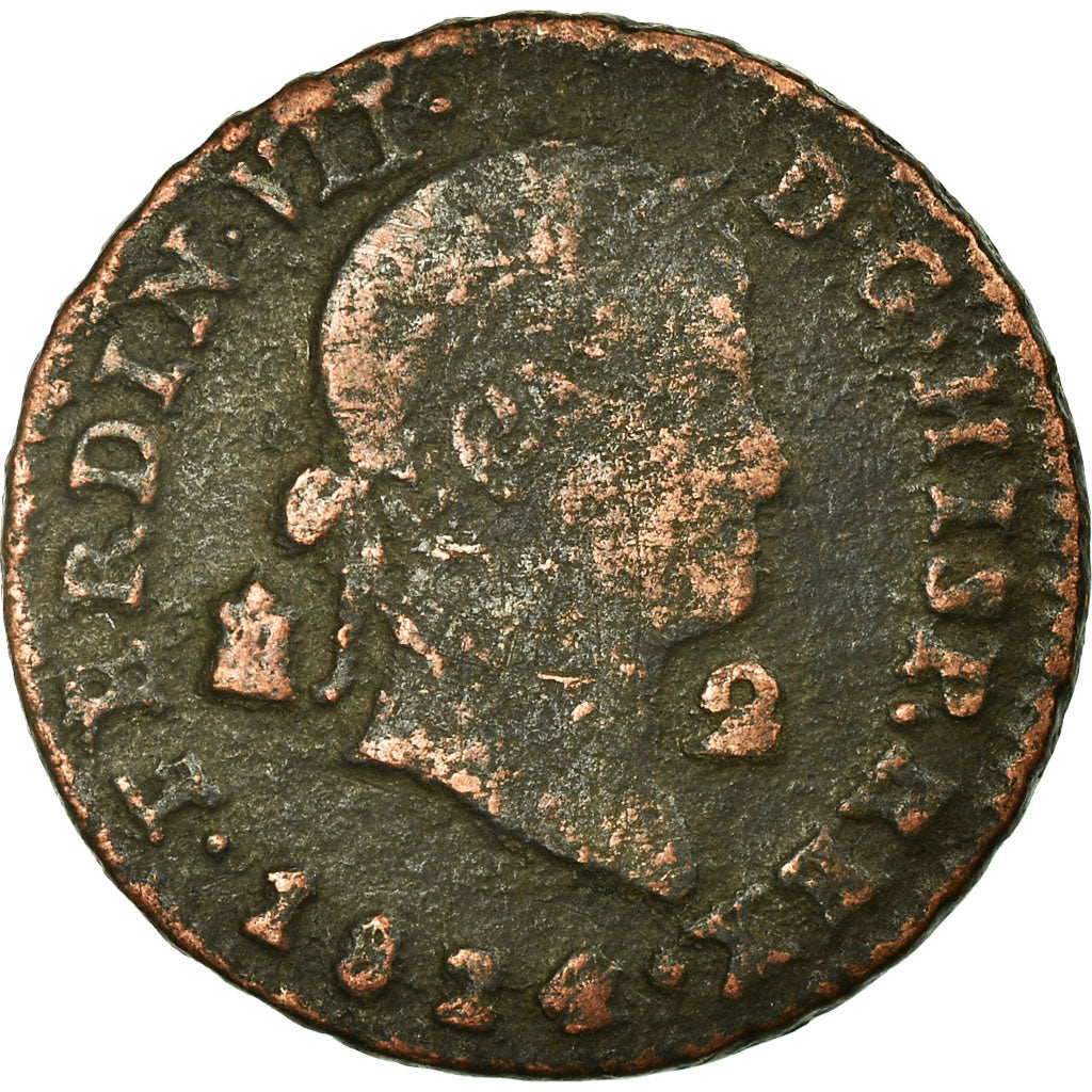 Coin, Spain, Ferdinand VII, 2 Maravedis, 1824, Segovia, VF(20-25), Copper