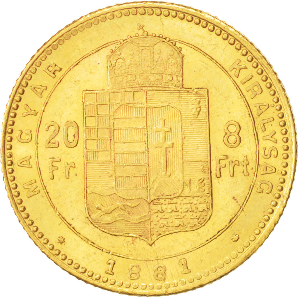 Hongrie, Franz Joseph I, 8 Forint 20 Francs, 1881, Kormoczbanya, Or, KM:467