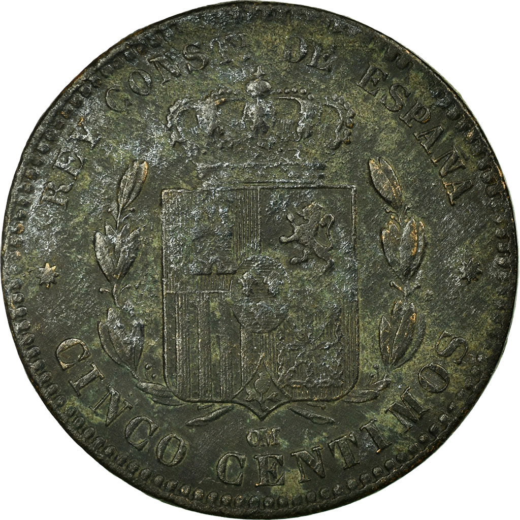 Moneta, Spagna, Alfonso XII, 5 Centimos, 1878, Barcelona, MB+, Bronzo, KM:674