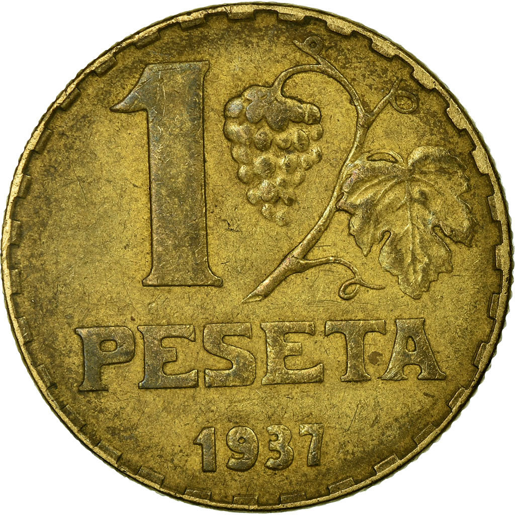 Coin, Spain, Peseta, 1937, Madrid, VF(30-35), Brass, KM:755