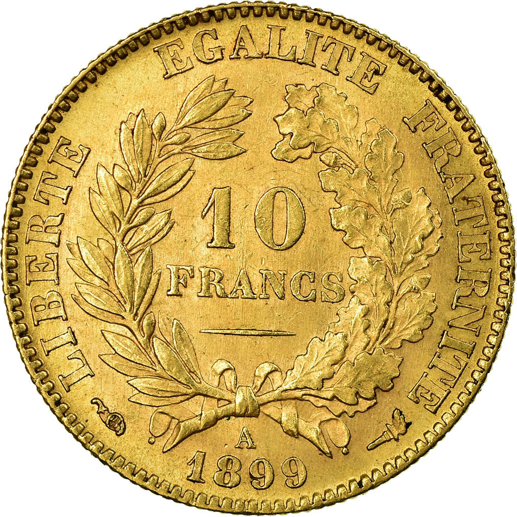 Moeda, França, Cérès, 10 Francs, 1899, Paris, AU(50-53), Dourado, KM:830