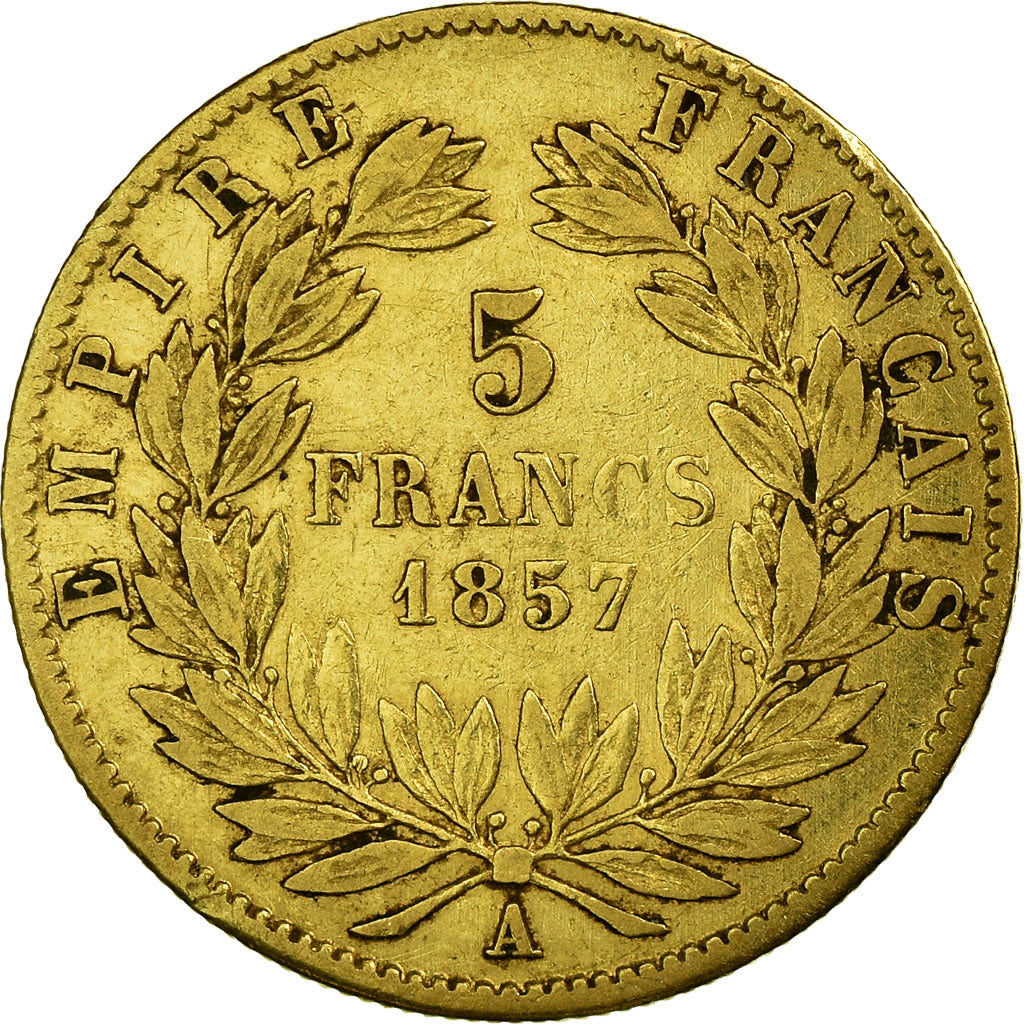 Moneta, Francia, Napoleon III, Napoléon III, 5 Francs, 1857, Paris, MB, Oro
