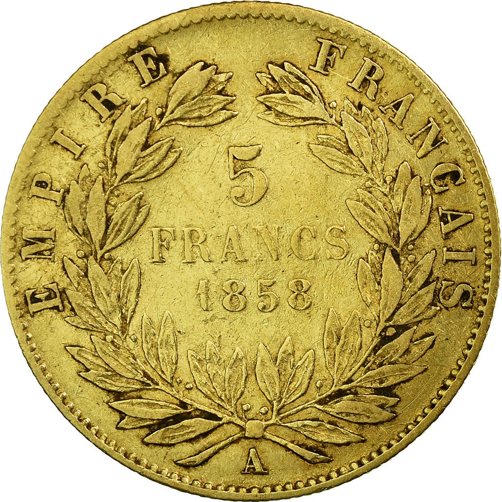 Moneta, Francia, Napoleon III, Napoléon III, 5 Francs, 1858, Paris, MB+, Oro