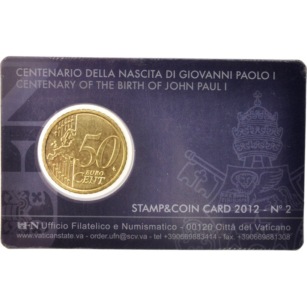VATICAN CITY, 50 Euro Cent, 2012, Brass, Coin Card, KM:387