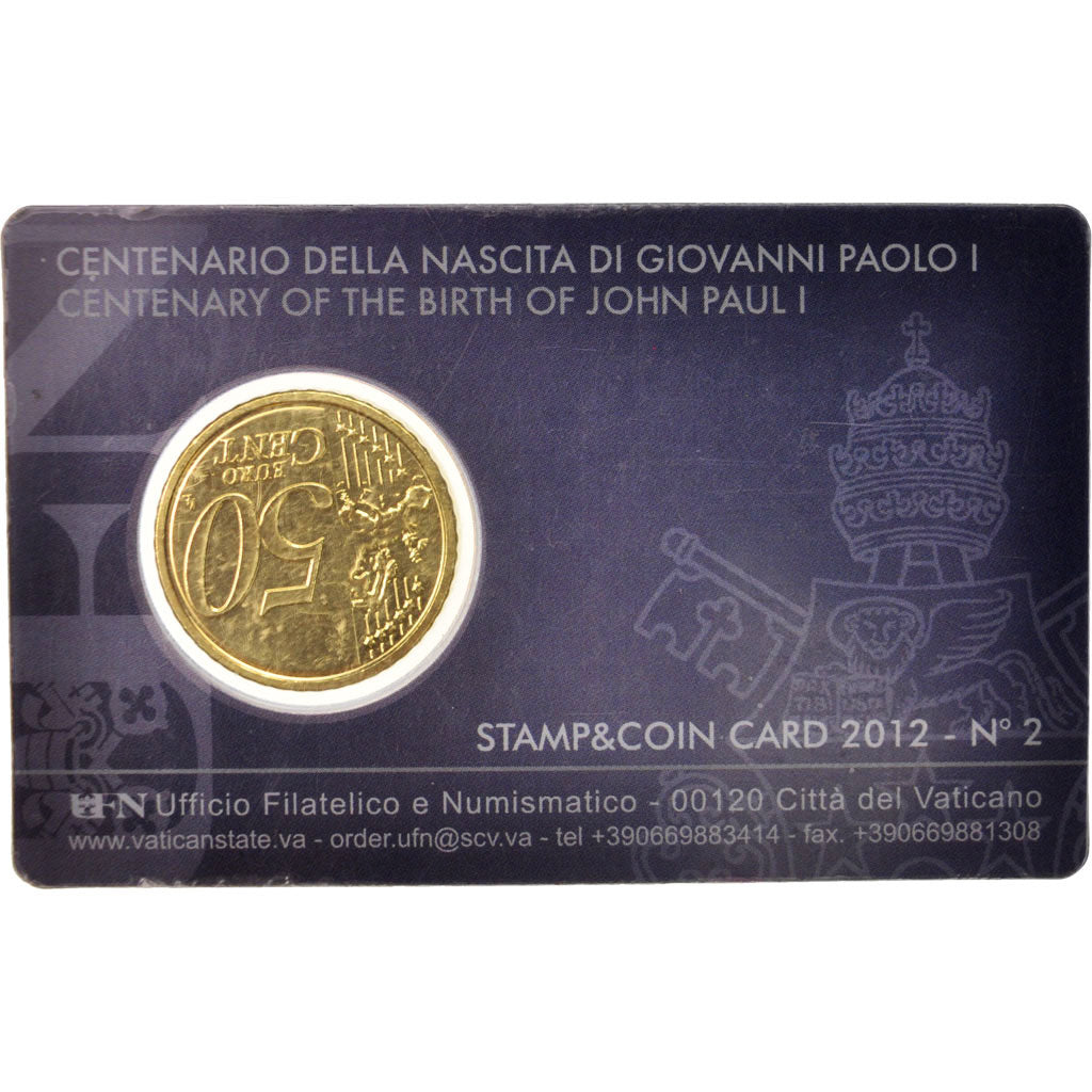 VATICAN CITY, 50 Euro Cent, 2012, Brass, Coin Card, KM:387