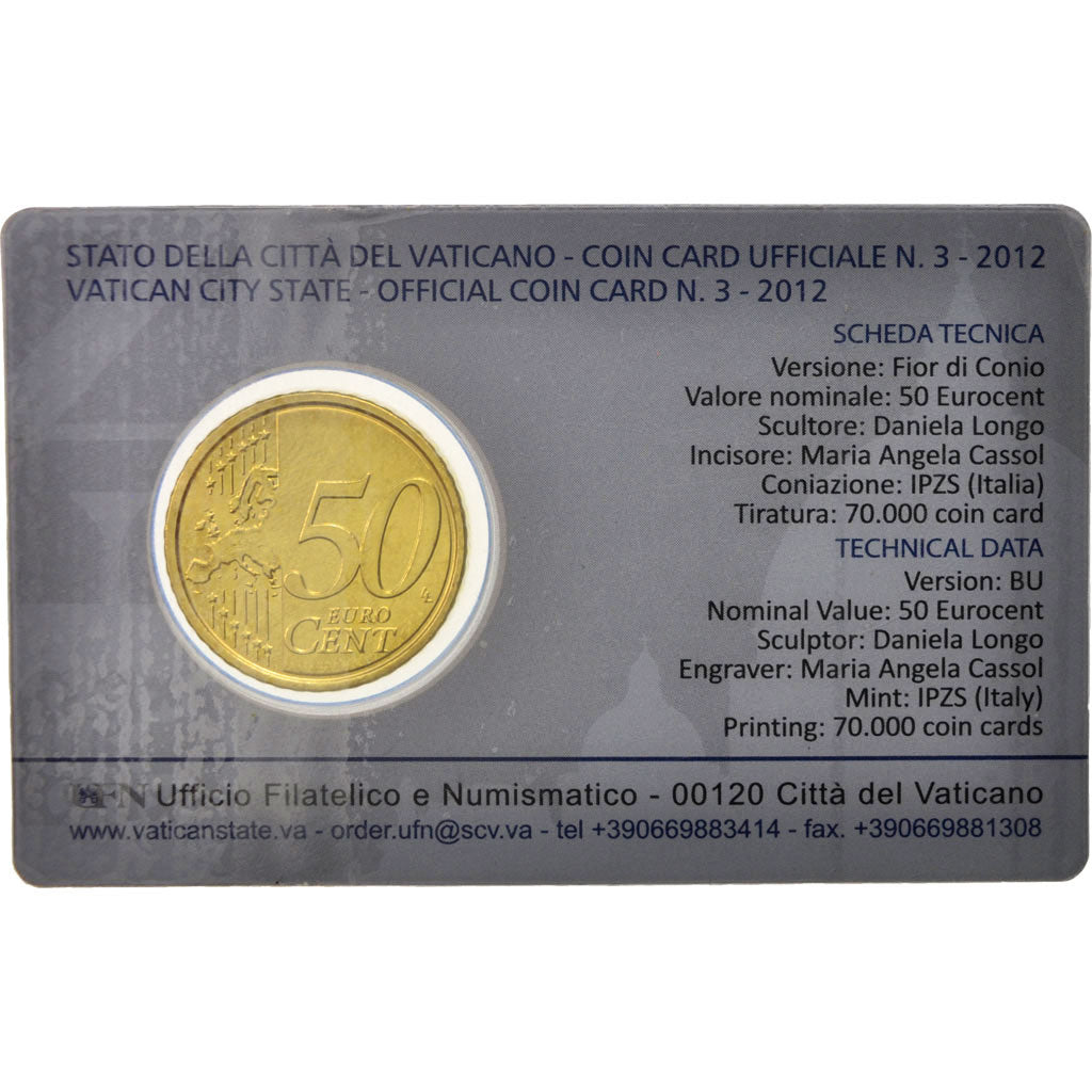 VATICAN CITY, 50 Euro Cent, 2012, Brass, Coin Card, KM:387