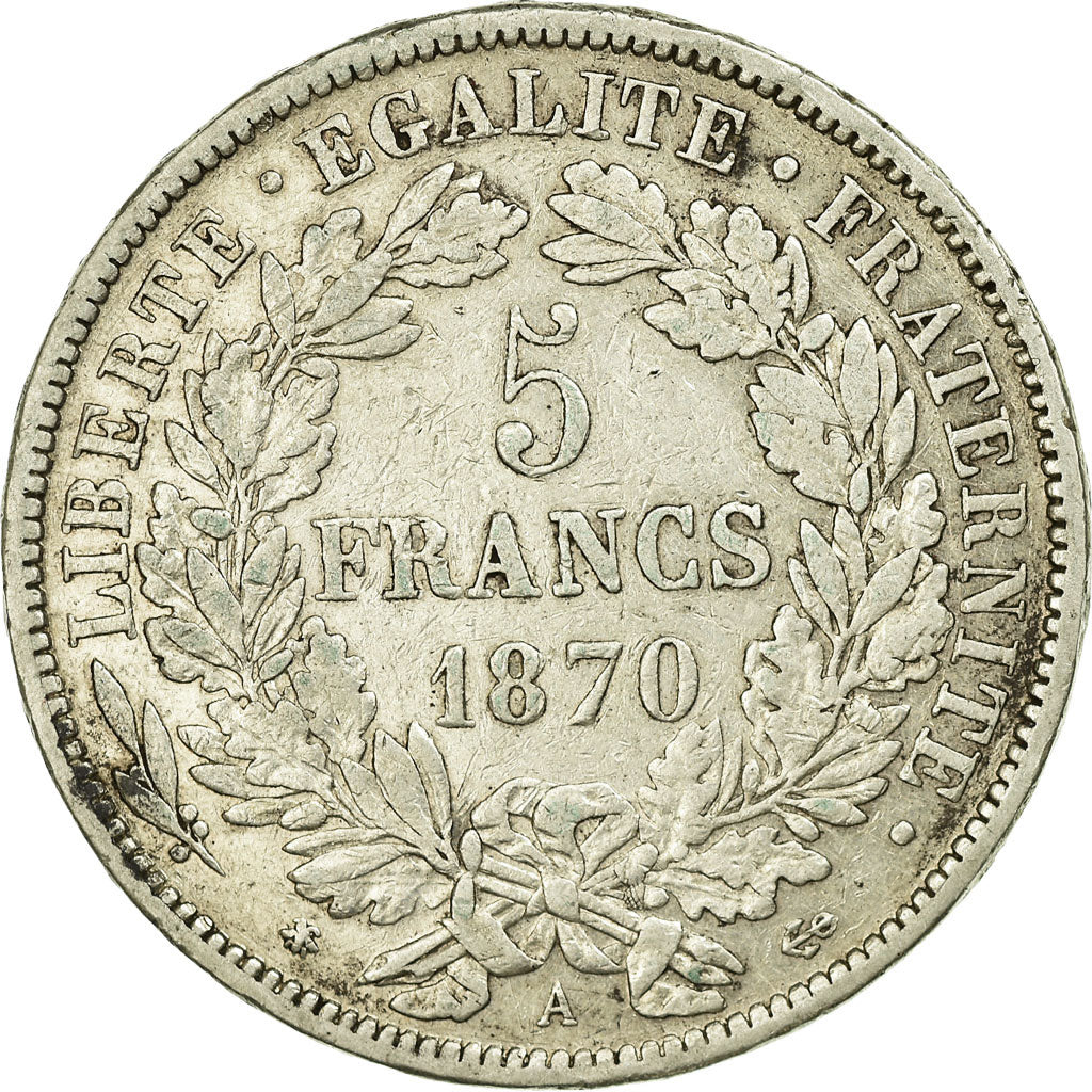 Münze, Frankreich, Cérès, 5 Francs, 1870, Paris, S+, Silber, KM:819