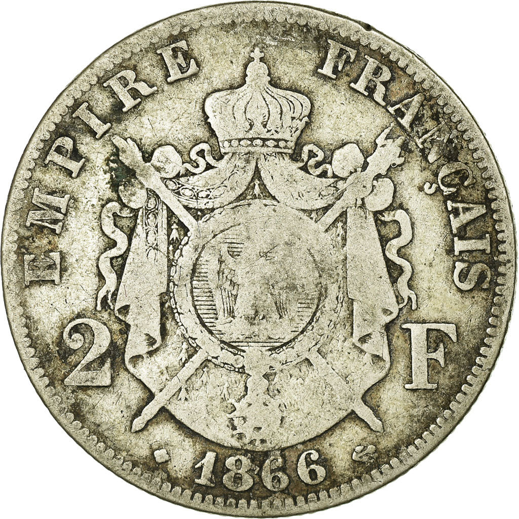 Coin, France, Napoleon III, 2 Francs, 1866, Strasbourg, VF(20-25)