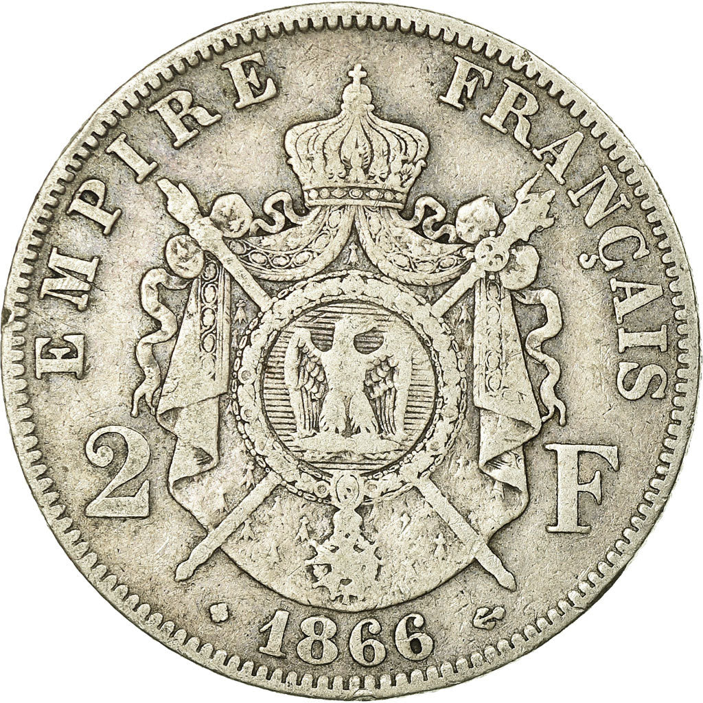 Coin, France, Napoleon III, 2 Francs, 1866, Strasbourg, VF(30-35), Silver