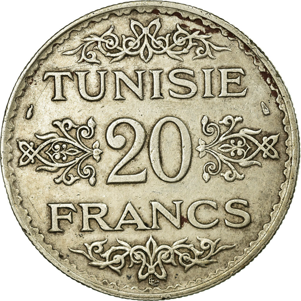 Münze, Tunesien, Ahmad Pasha Bey, 20 Francs, 1934, Paris, SS, Silber, KM:263