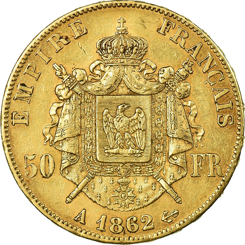 Moeda, França, Napoleon III, 50 Francs, 1862, Paris, EF(40-45), Dourado