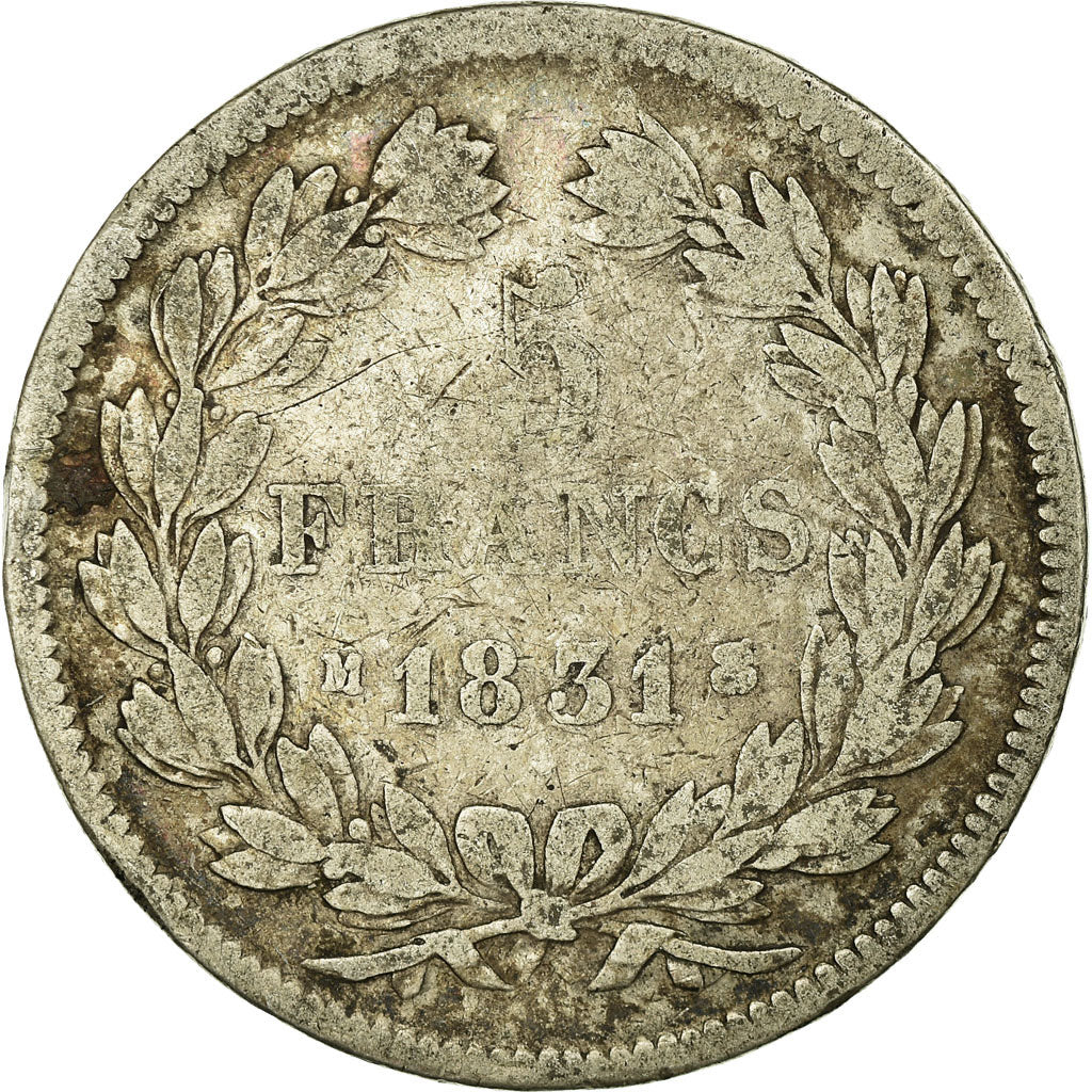 Moeda, França, Louis-Philippe, 5 Francs, 1831, Toulouse, F(12-15), Prata