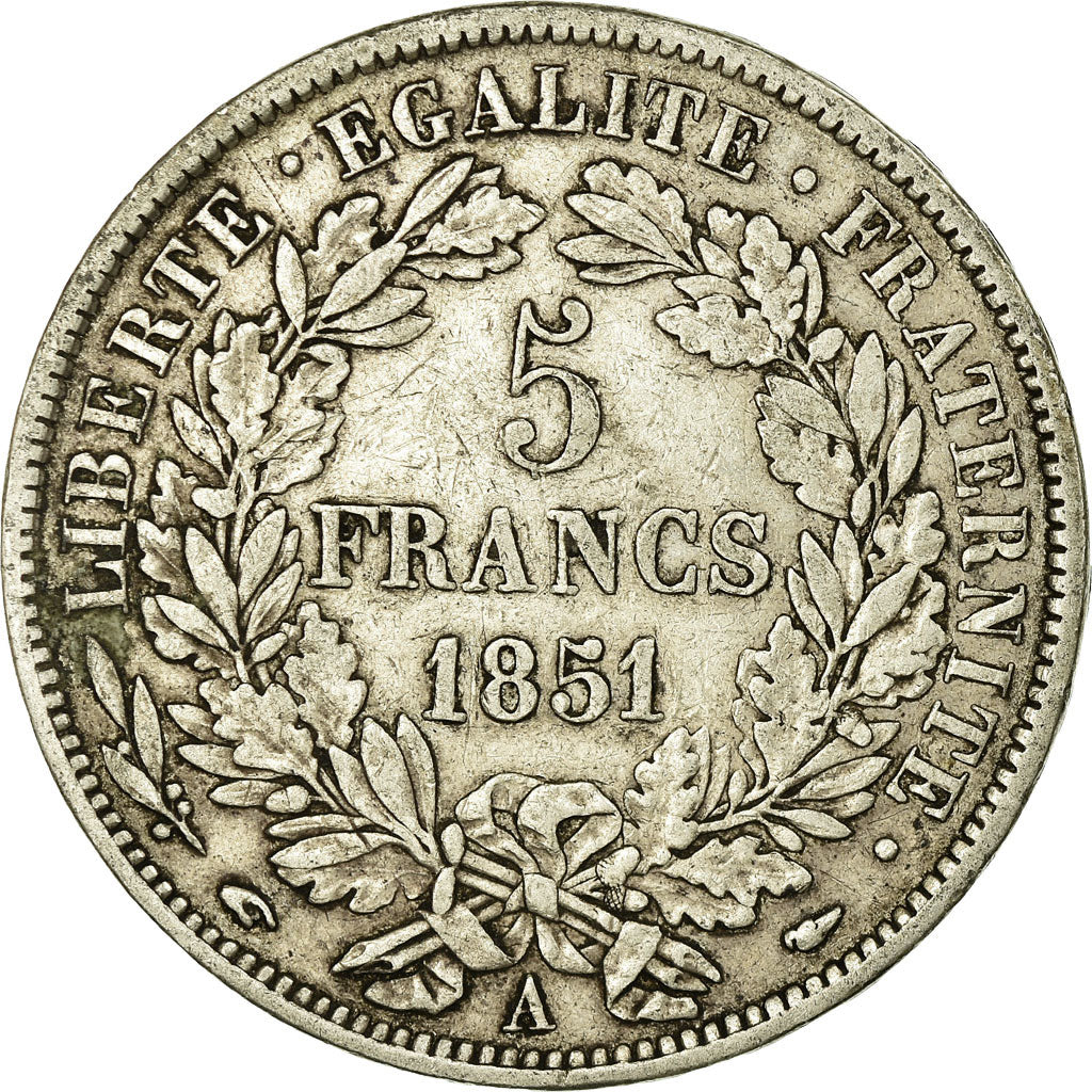 Moneta, Francia, Cérès, 5 Francs, 1851, Paris, BB, Argento, KM:761.1