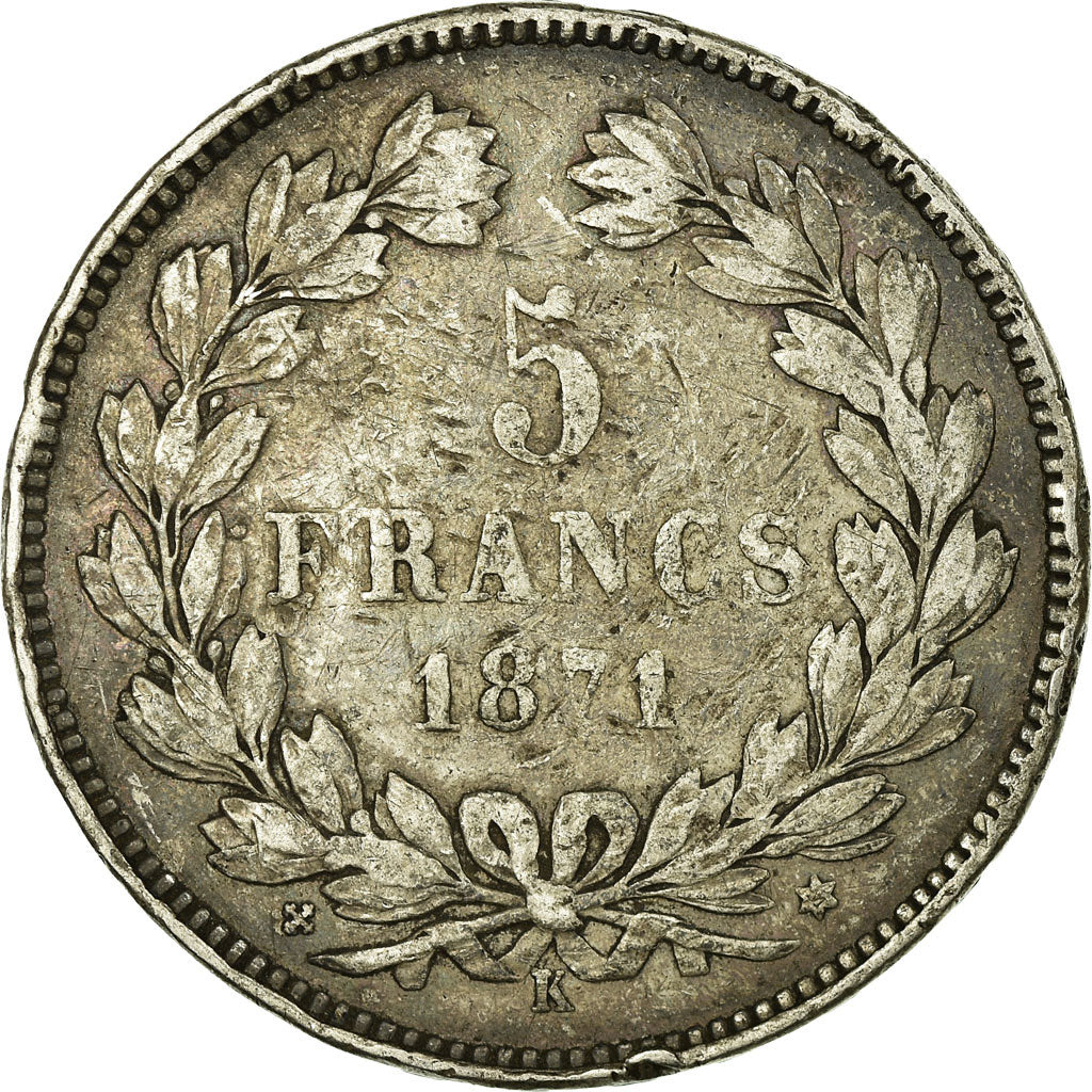 Coin, France, Cérès, 5 Francs, 1871, Bordeaux, VF(20-25), Silver, KM:818.2