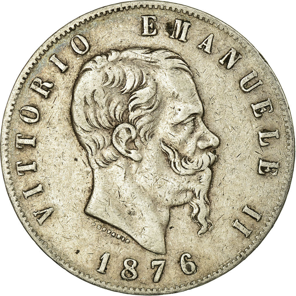 Moneta, Italia, Vittorio Emanuele II, 5 Lire, 1876, Rome, MB+, Argento, KM:8.4