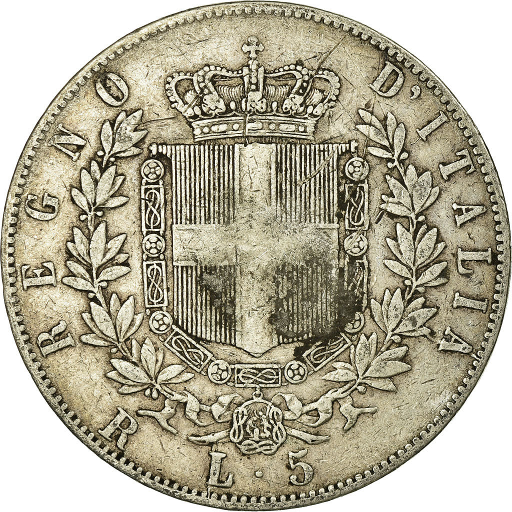 Moneta, Italia, Vittorio Emanuele II, 5 Lire, 1876, Rome, MB+, Argento, KM:8.4