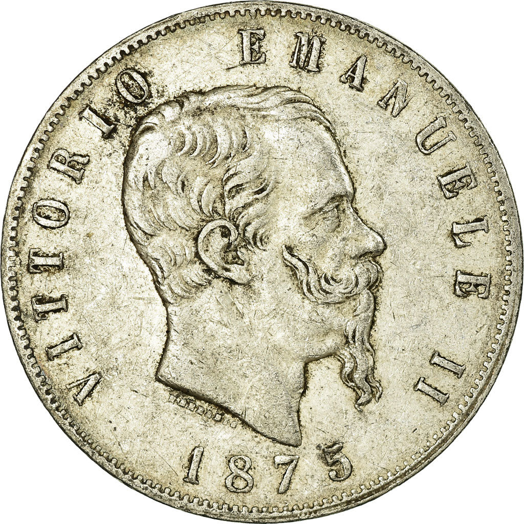 Coin, Italy, Vittorio Emanuele II, 5 Lire, 1875, Milan, EF(40-45), Silver