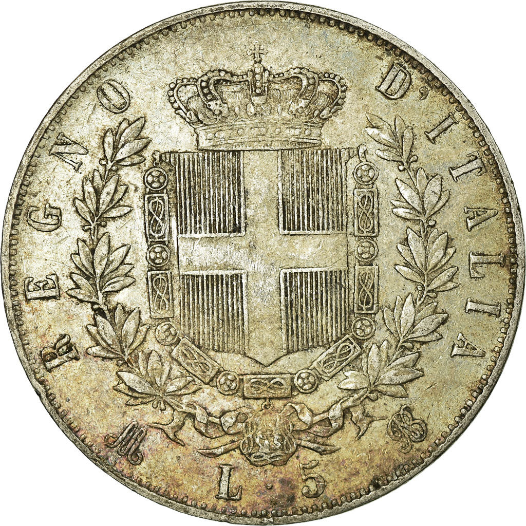 Coin, Italy, Vittorio Emanuele II, 5 Lire, 1875, Milan, EF(40-45), Silver