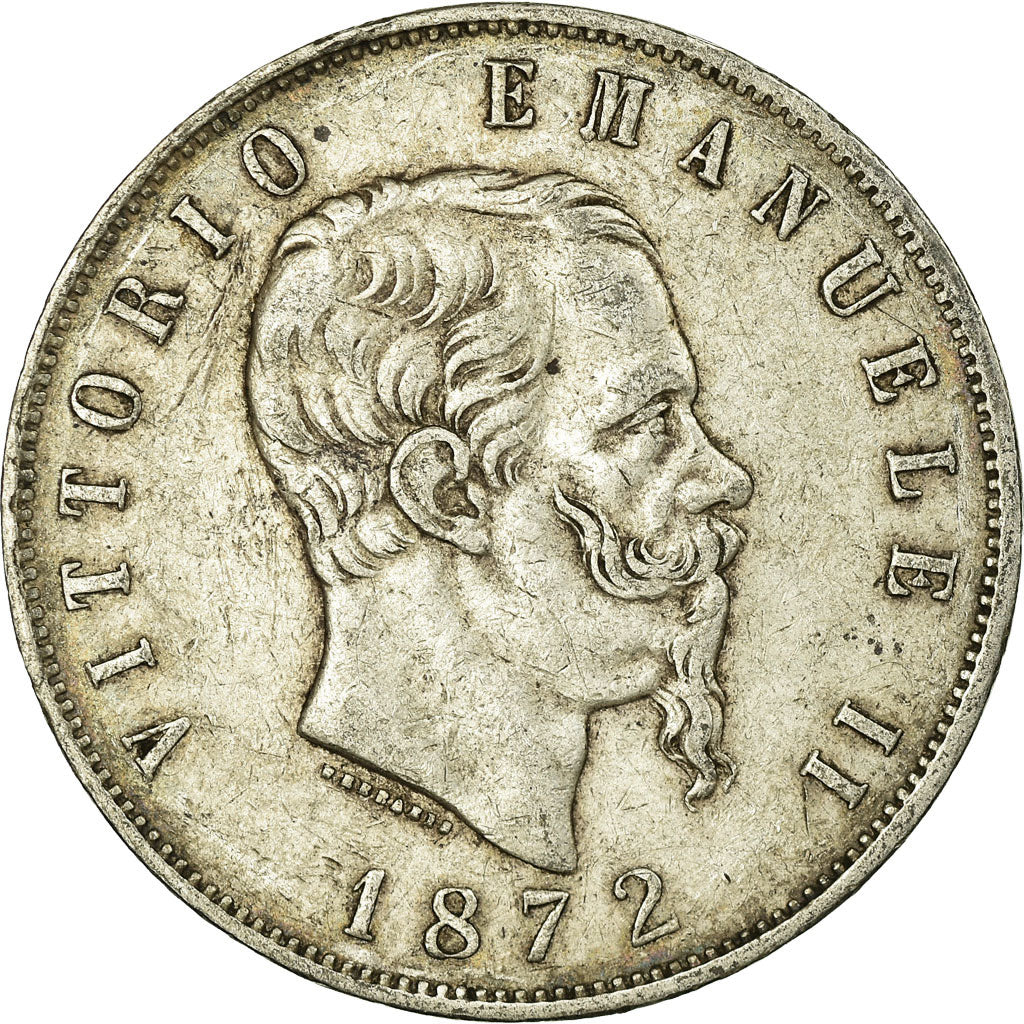 Coin, Italy, Vittorio Emanuele II, 5 Lire, 1872, Milan, VF(30-35), Silver