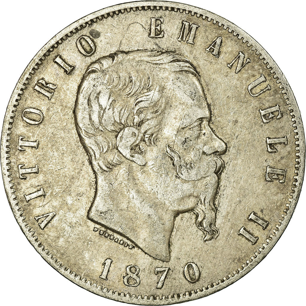 Monnaie, Italie, Vittorio Emanuele II, 5 Lire, 1870, Milan, TTB, Argent, KM:8.3