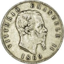Moneta, Italia, Vittorio Emanuele II, 5 Lire, 1869, Milan, MB+, Argento, KM:8.3