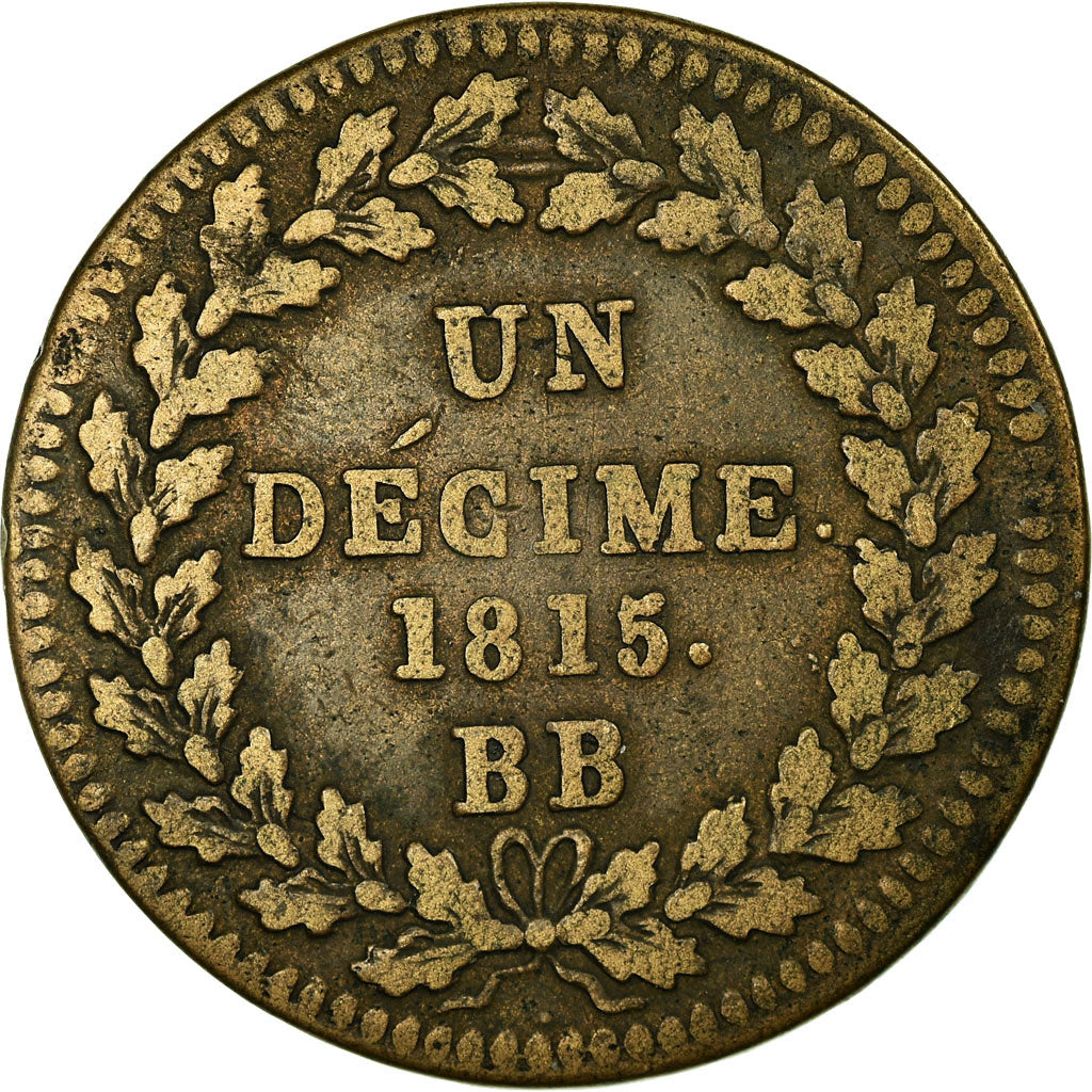 Monnaie, France, Napoleon I, Decime, 1815, Strasbourg, TB+, Bronze, Gadoury:195e