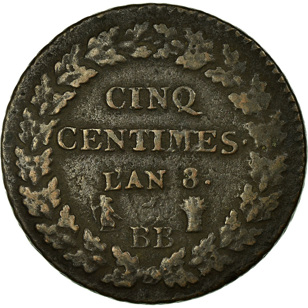 Moeda, França, Dupré, 5 Centimes, AN 8, Strasbourg, VF(30-35), Bronze
