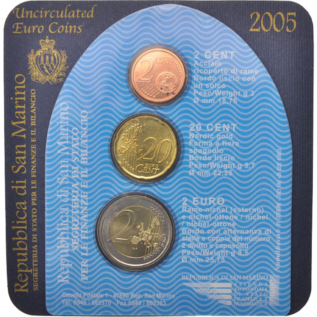 San Marino, Set, 2 cents, 20 cents, 2 euro, 2005, Bi-Metallic
