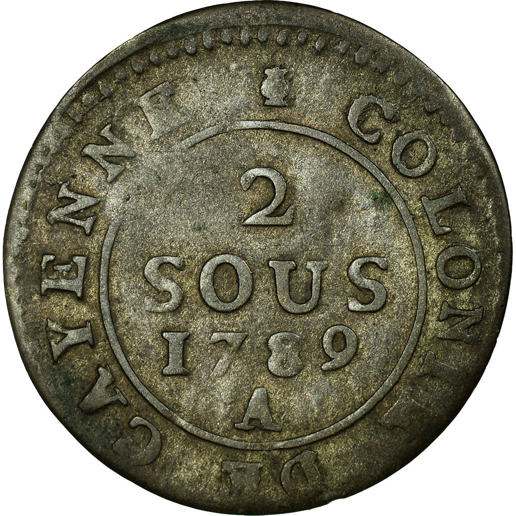 Monnaie, FRENCH GUIANA, Louis XVI, 2 Sous, 1789, Paris, TB+, Billon, KM:1