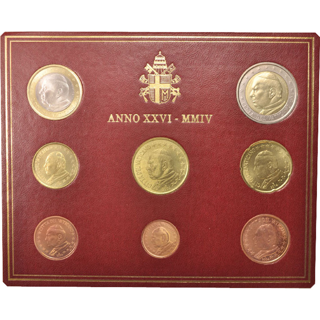 Vatican, 1 Cent to 2 Euro, 2004, MS(65-70), Bi-Metallic