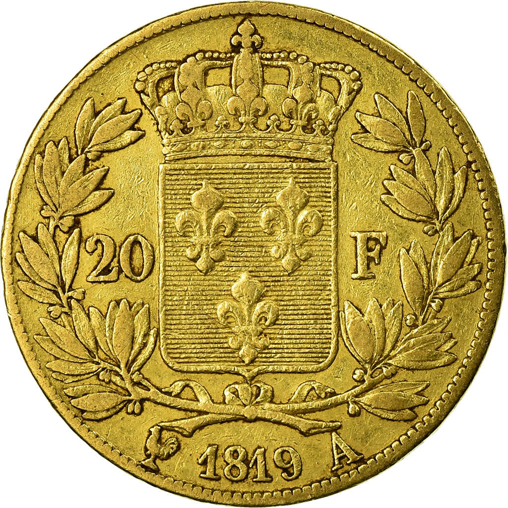 Moeda, França, Louis XVIII, Louis XVIII, 20 Francs, 1819, Paris, EF(40-45)