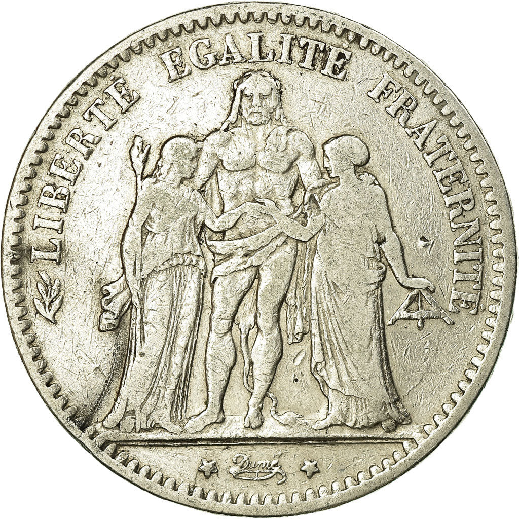 Coin, France, Hercule, 5 Francs, 1877, Bordeaux, VF(30-35), Silver, KM:820.2