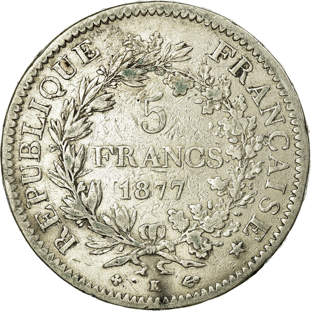 Coin, France, Hercule, 5 Francs, 1877, Bordeaux, VF(30-35), Silver, KM:820.2