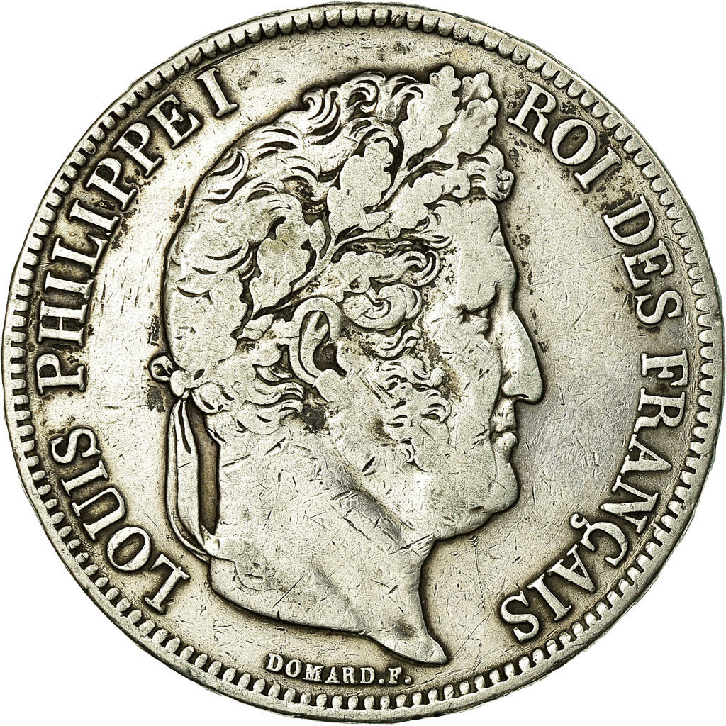 Moneta, Francia, Louis-Philippe, 5 Francs, 1837, Marseille, MB+, Argento