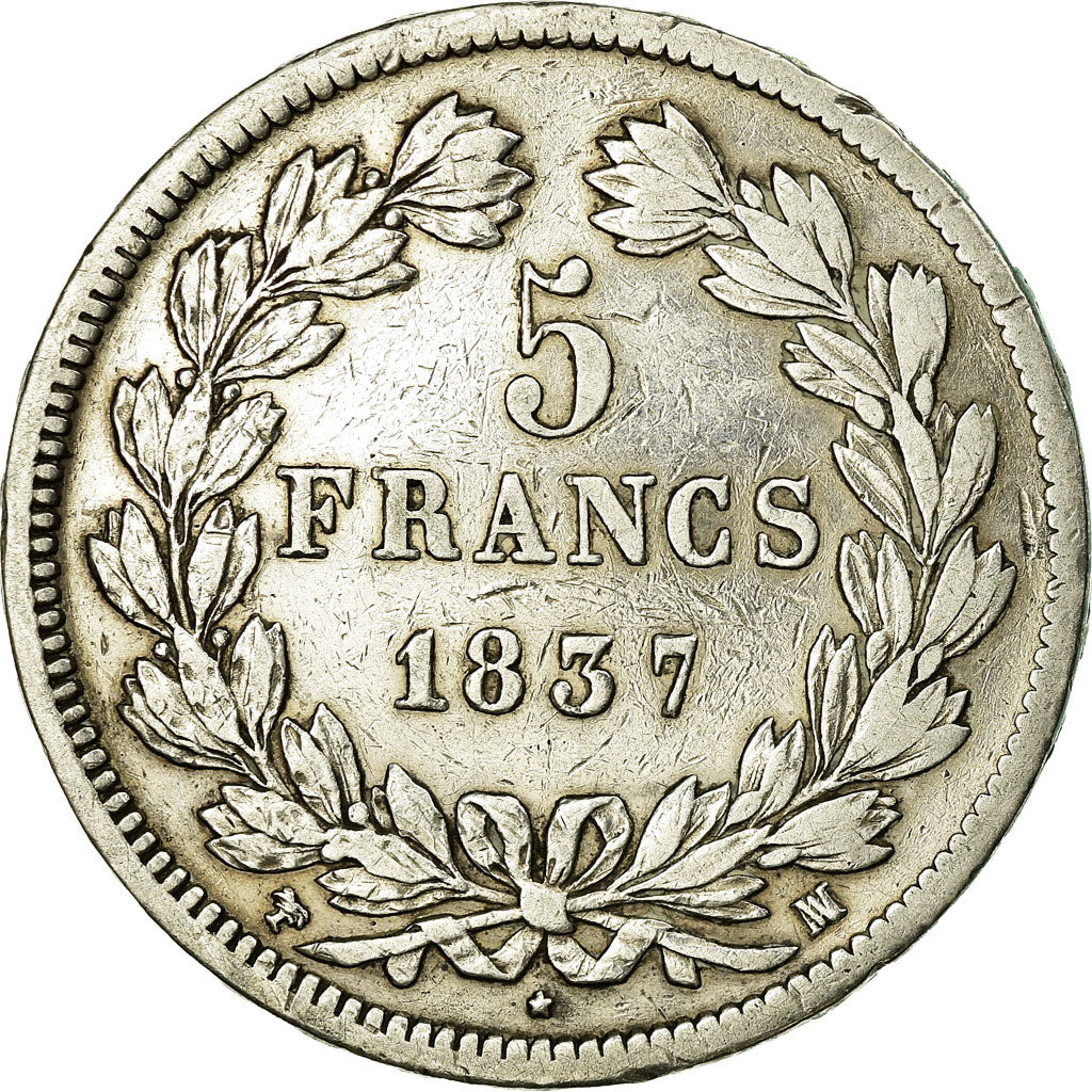 Moneta, Francia, Louis-Philippe, 5 Francs, 1837, Marseille, MB+, Argento