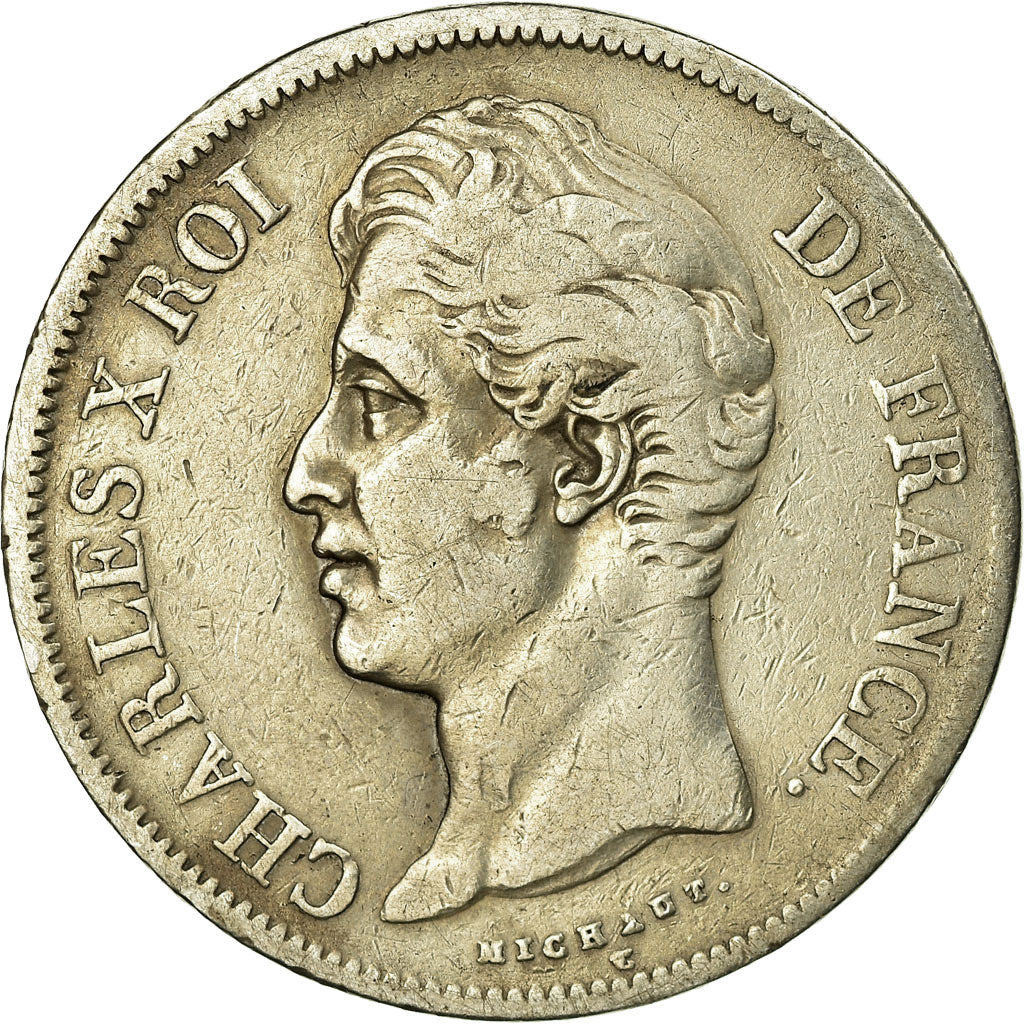Coin, France, Charles X, 5 Francs, 1827, Paris, VF(30-35), Silver, KM:728.1