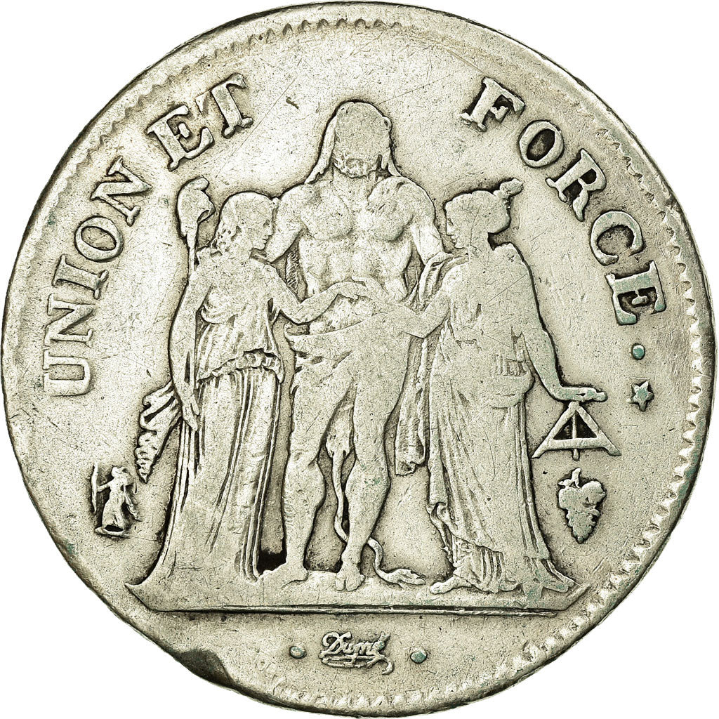 Coin, France, Union et Force, 5 Francs, AN 11, Perpignan, VF(20-25), Silver