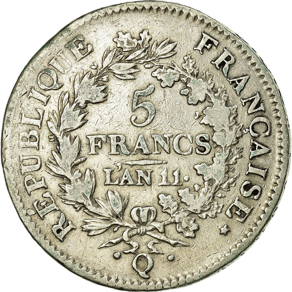 Coin, France, Union et Force, 5 Francs, AN 11, Perpignan, VF(20-25), Silver