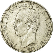 Moneta, Grecia, George I, 5 Drachmai, 1875, Paris, MB+, Argento, KM:46
