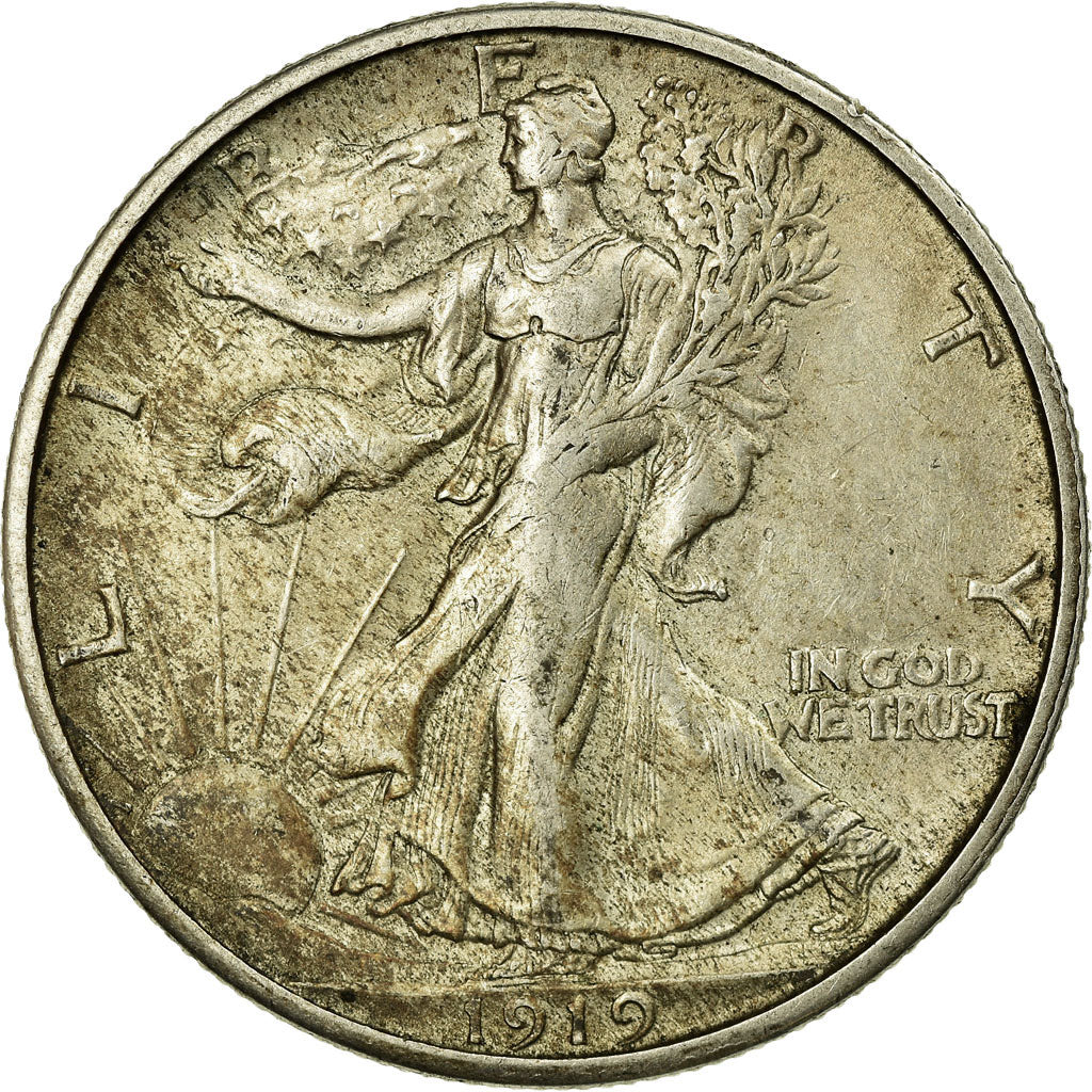 Coin, United States, Walking Liberty Half Dollar, Half Dollar, 1919, U.S. Mint
