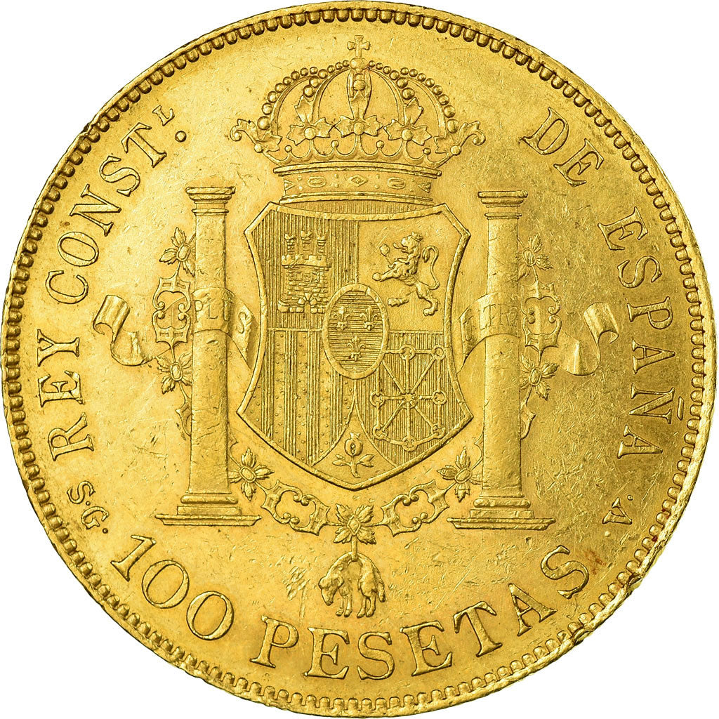 Moneda, España, Alfonso XIII, 100 Pesetas, 1897, Madrid, MBC+, Oro rojo, KM:708