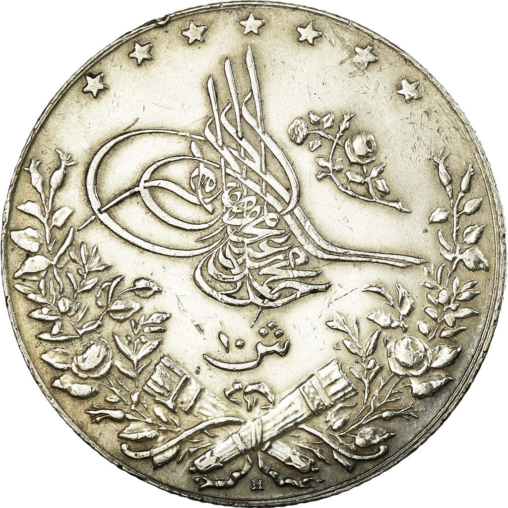 Moneta, Egitto, Muhammad V, 10 Qirsh, 1913/AH1327, Heaton, BB+, Argento, KM:309