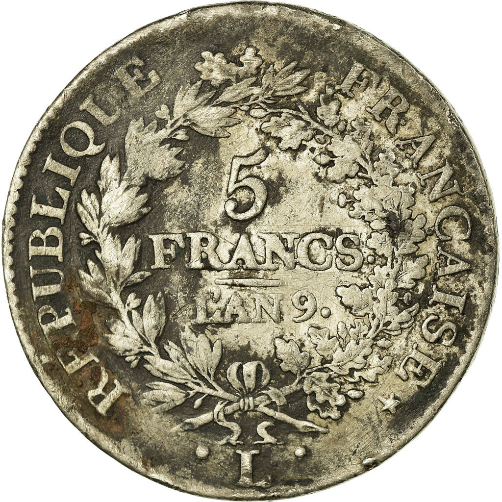 Monnaie, France, Union et Force, 5 Francs, AN 9, Bayonne, TB+, Argent