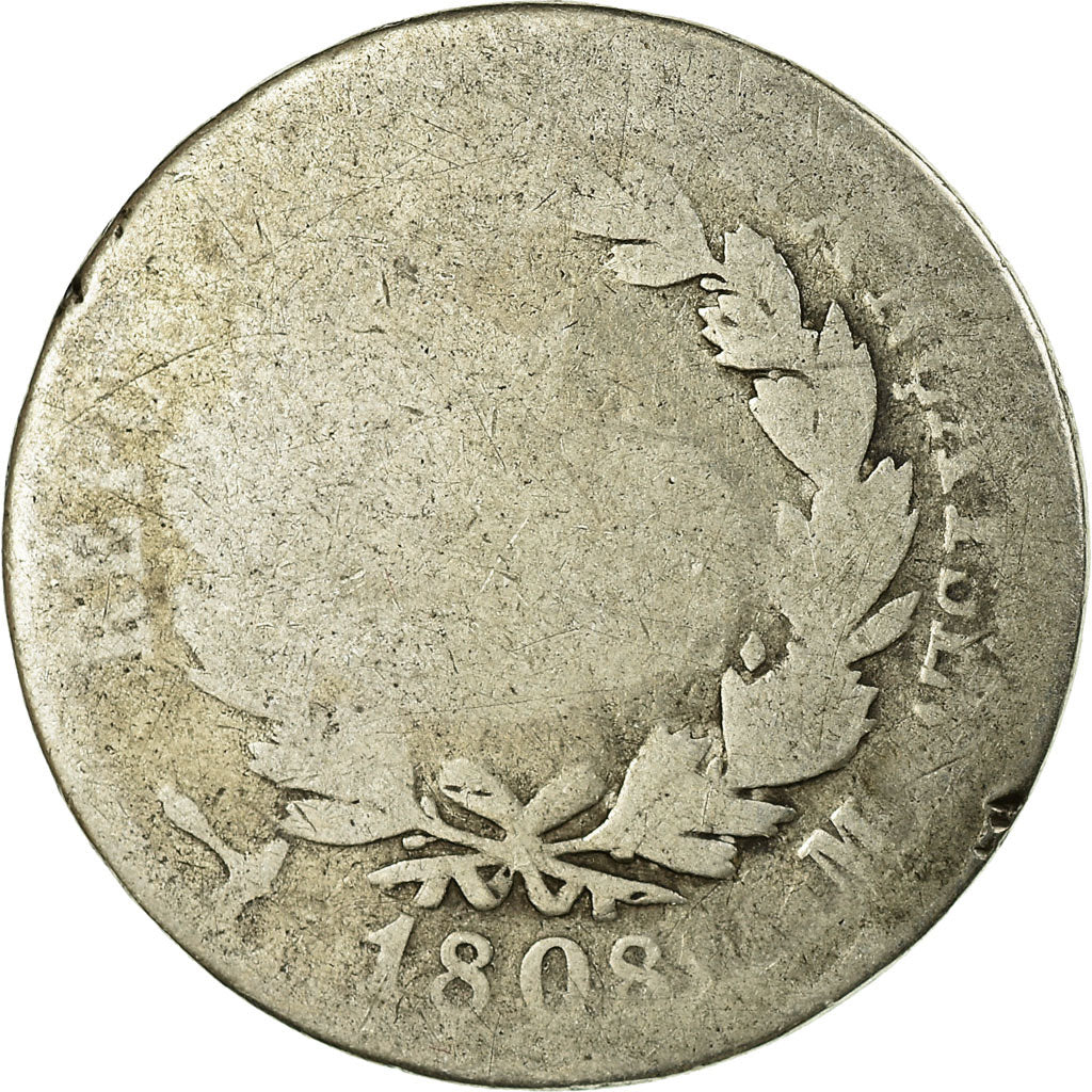 Moeda, França, Napoléon I, Franc, 1808, Toulouse, G(4-6), Prata, KM:682.9