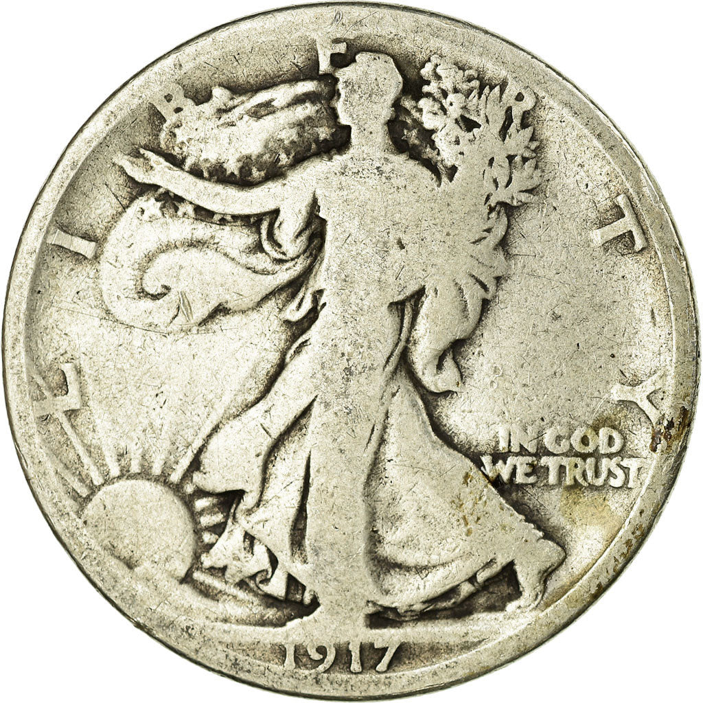 Coin, United States, Walking Liberty Half Dollar, Half Dollar, 1917, U.S. Mint