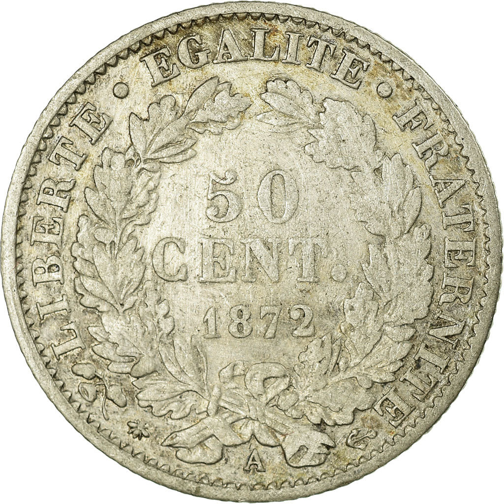 Munten, Frankrijk, Cérès, 50 Centimes, 1872, Paris, FR+, Zilver, KM:834.1