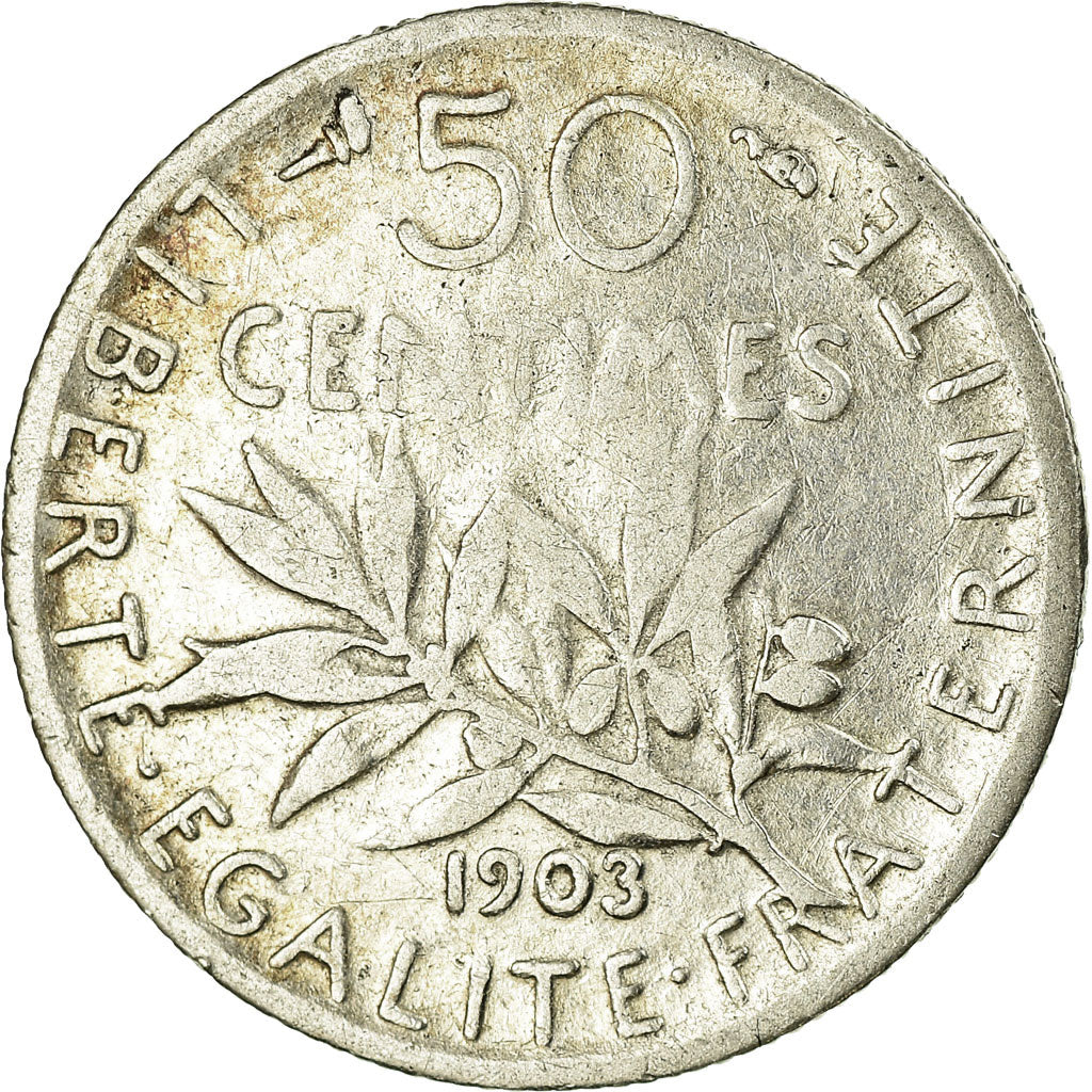 Moneta, Francia, Semeuse, 50 Centimes, 1903, Paris, MB+, Argento, KM:854