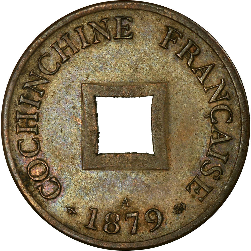 Coin, FRENCH COCHIN CHINA, 2 Sapeque, 1879, Paris, AU(55-58), Bronze, KM:2