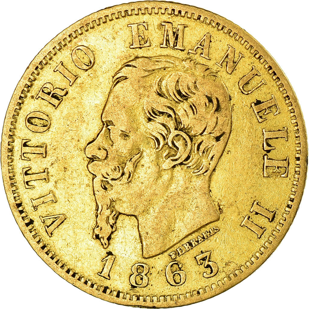 Moneda, Italia, Vittorio Emanuele II, 10 Lire, 1863, Torino, BC+, Oro, KM:9.3
